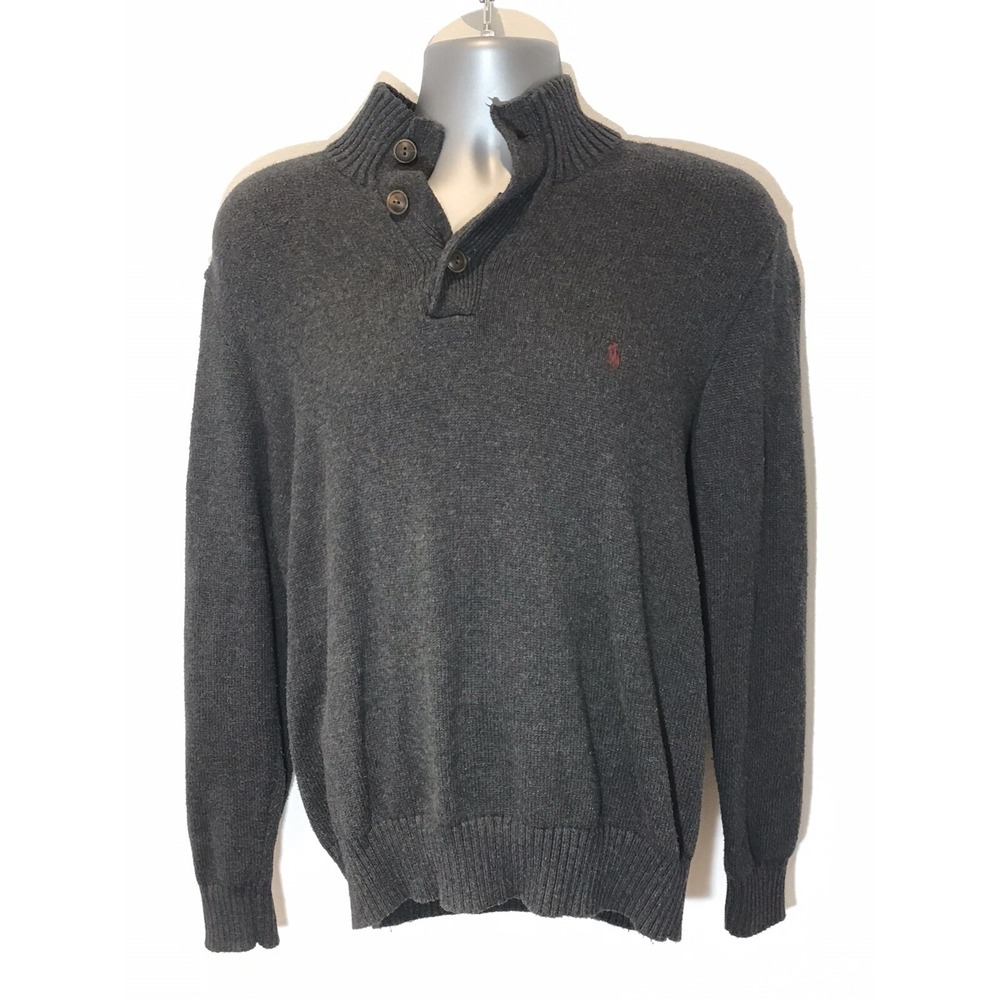Polo Ralph Lauren 1/4 button Gray Pullover Sweater size‎ L